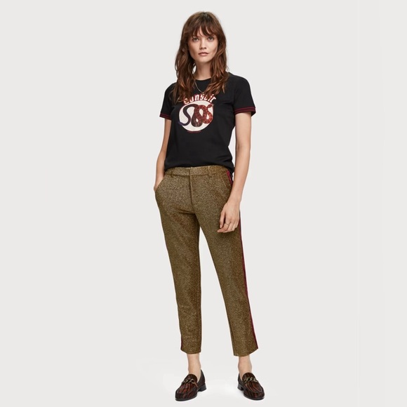 Scotch & Soda Maison Tapered Lurex Pants in Gold. Size Small. - Picture 3 of 11